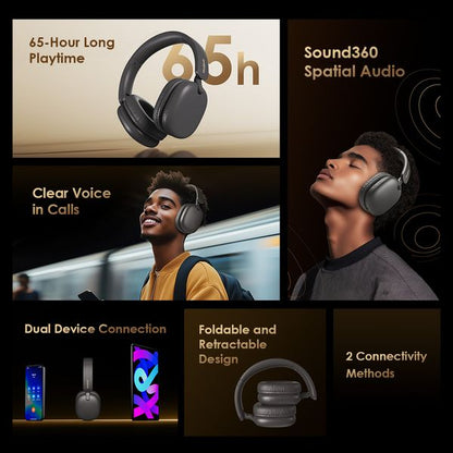 Oraimo  BoomPop Lite  Over-Ear  On Ear Headset, BT V5.3, ENC, 60-Hour Long Playtime, Black, OHP-317SBLK