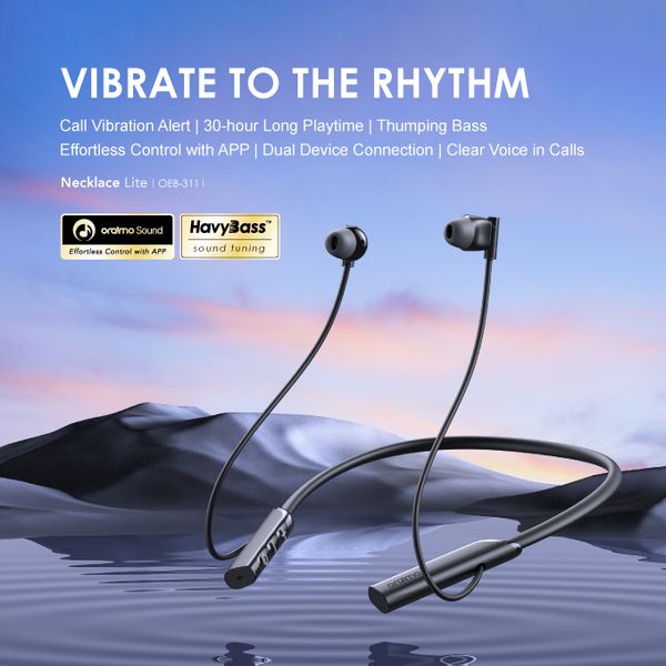 Oraimo  necklace lite Vibration Notifications Neckband, BT V5.3, 220mAh, Dual-device Connectivity, Blue, OEB-E311BLU