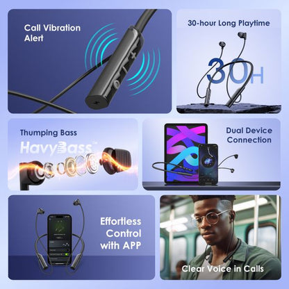 Oraimo  necklace lite Vibration Notifications Neckband, BT V5.3, 220mAh, Dual-device Connectivity, Blue, OEB-E311BLU