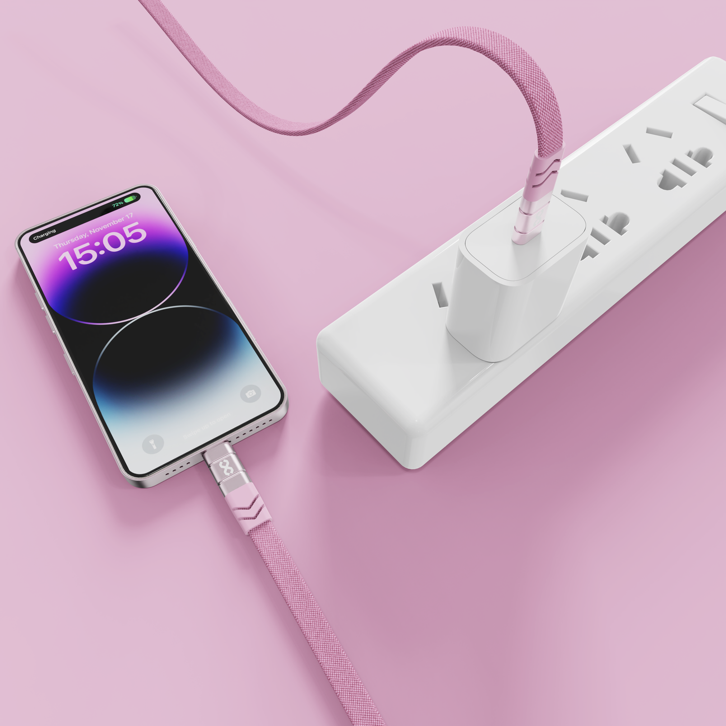 Infinyty Loop Charge Crossbody Flat Cable USB-C to USB-C, 100W, 1m, Pink