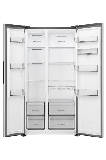 Hisense Side by Side Refrigerator with Water Dispenser, 550 L, Silver inox, RS3P725NMI
