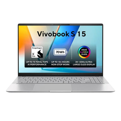 ASUS Vivobook S5507QA-MA007W True AI Laptop, Qualcomm X1P QS-X1P42100, 16GB RAM, 1TB SSD, Qualcomm Adreno, 15.6 3K OLED, Windows 11 Home, Cool Silver