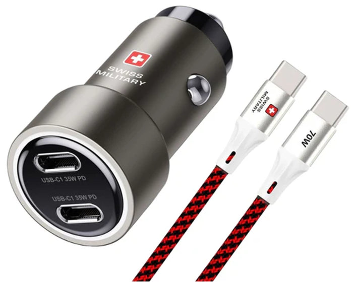 Swiss Military 70W USB-C Fast Car Charger with Charging Cable