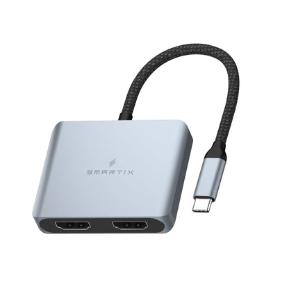 Smartix Premium Dual HDMI Hub with USB-C Cable, Grey