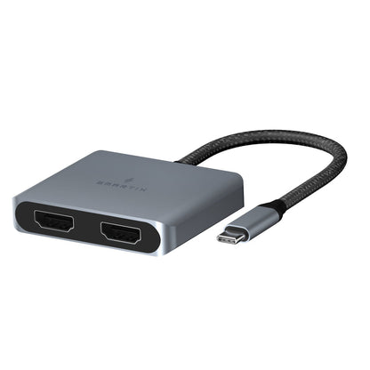 Smartix Premium Dual HDMI Hub with USB-C Cable, Grey