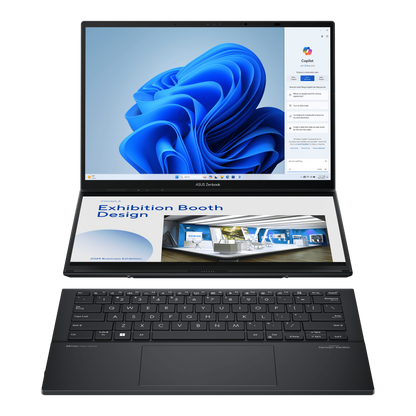 ASUS Zenbook Duo 14 OLED UX8406 Inkwell Gray - Dual Screen Mode Front View