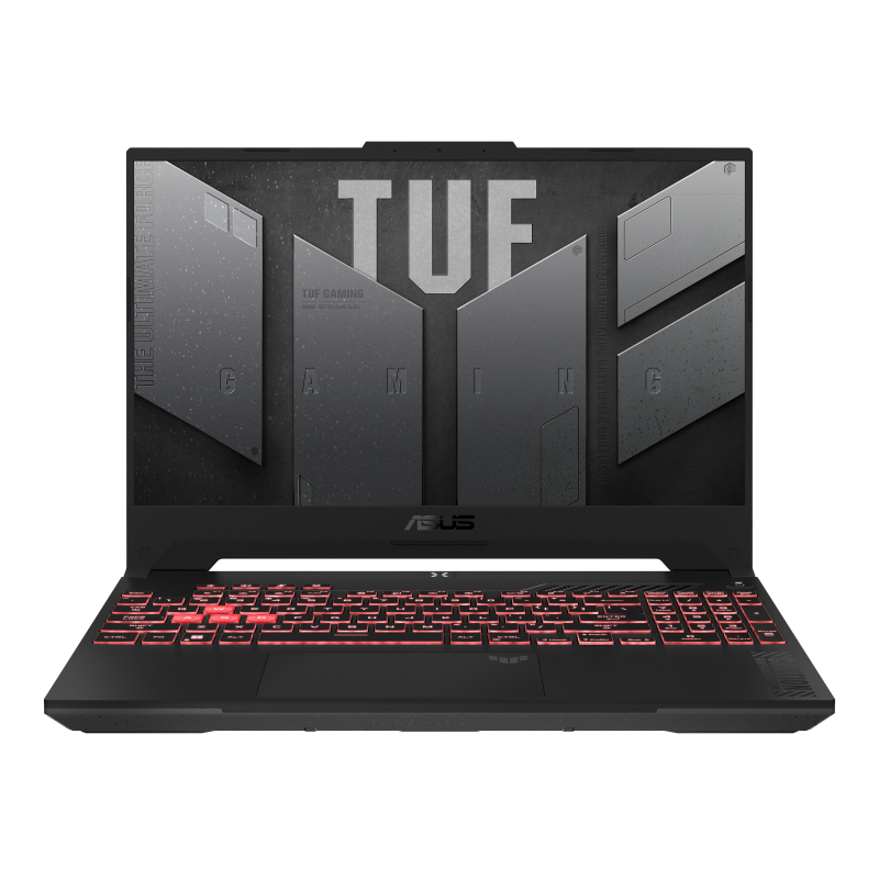 ASUS TUF Gaming A15 FA507 Graphite Black - Front View Keyboard Illuminated