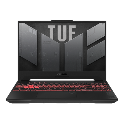 ASUS TUF Gaming A15 FA507 Graphite Black - Front View Keyboard Illuminated