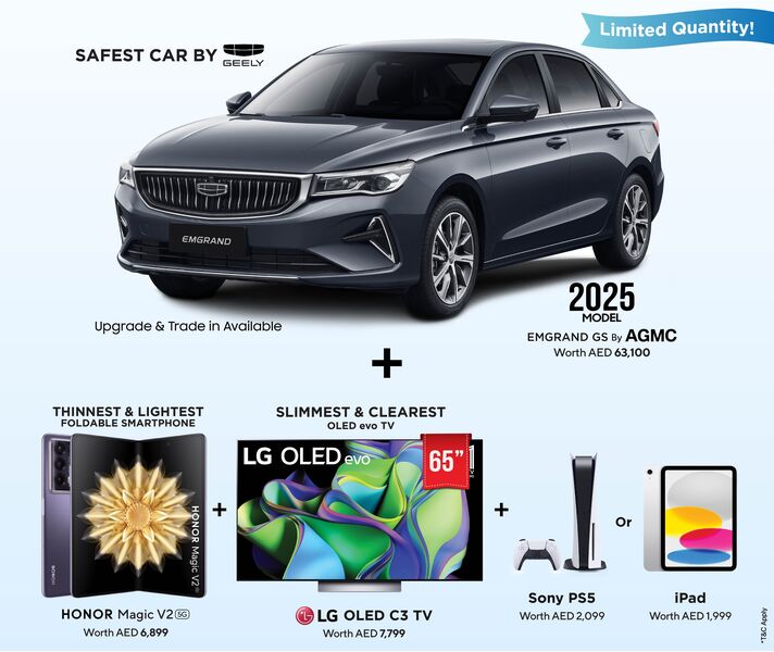 Geely EMGRAND GS Sedan Car + LG OLED TV 65 Inch + Honor Magic V2