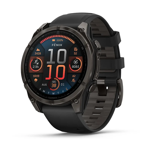 GARMIN FENIX 8 - 47 MM, AMOLED, SAPPHIRE CARBON GRAY DLC TITANIUM WITH
BLACK/PEBBLE GRAY SILICONE